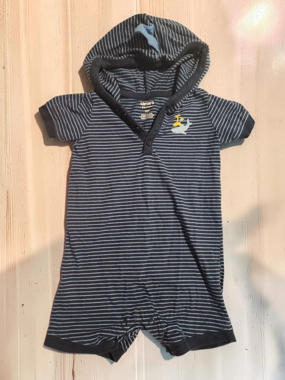 Carter's Baby One-Piece Romper Trio - Navy, Royal Blue & Gray Shark Hood